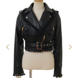 Liz Lisa Double Ribbon Riders Eco Leather Jacket Black One Size